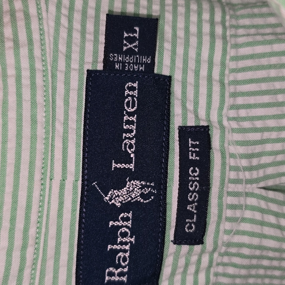 Vintage Ralph Lauren Classic Fit Seersucker Short Sleeve Shirt Mens Size XL - Picture 5 of 10